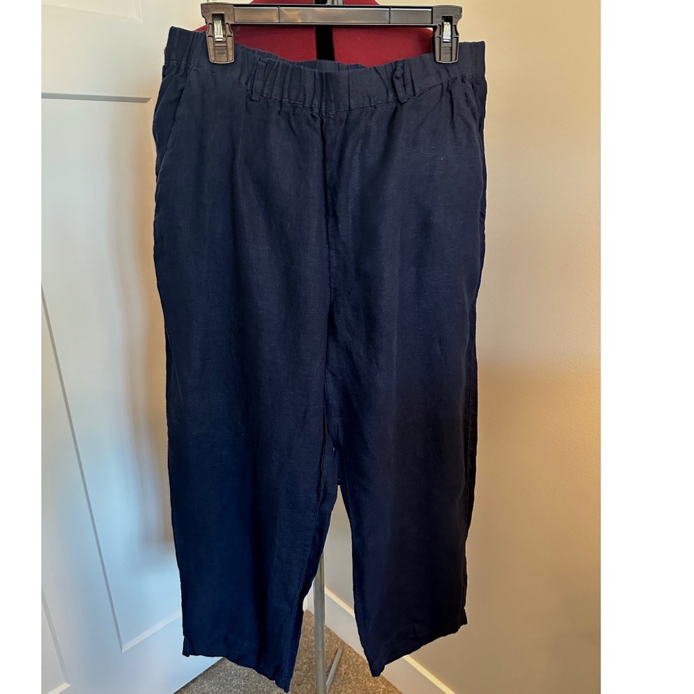 Quince Women Black 100% European Linen Elastic Waist Pants Size Medium/Natural